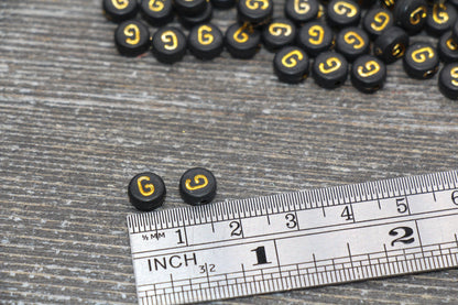 Letter G Beads, Black with Gold Letter G, Individual letter, Single Letter, Gold Letter G, Size 7mm