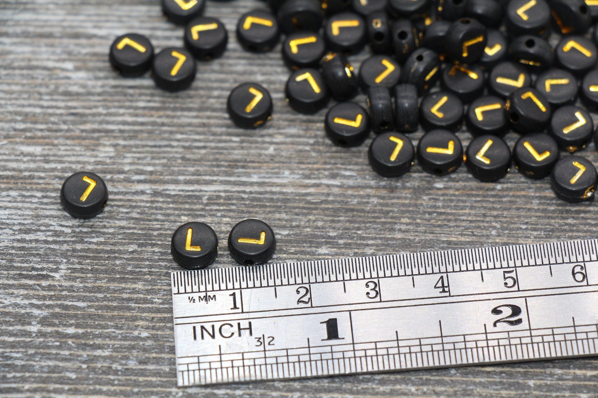 Letter L Beads, Black with Gold Letter L, Individual letter, Single Letter, Gold Letter L, Size 7mm