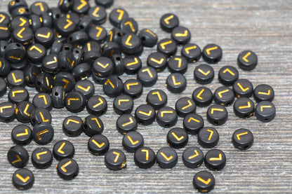 Letter L Beads, Black with Gold Letter L, Individual letter, Single Letter, Gold Letter L, Size 7mm