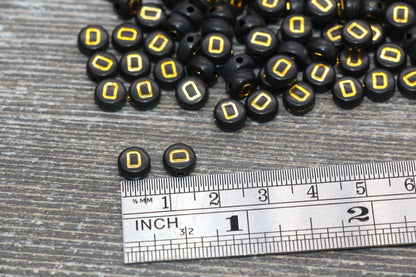Letter D Beads, Black with Gold Letter D, Individual letter, Single Letter, Gold Letter D, Size 7mm