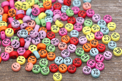 Facial Expression Round Beads, Multicolor with Black Beads, Rainbow Emoji Beads, Happy Face, Sad Face, Plastic Round Beads Size 7mm #484