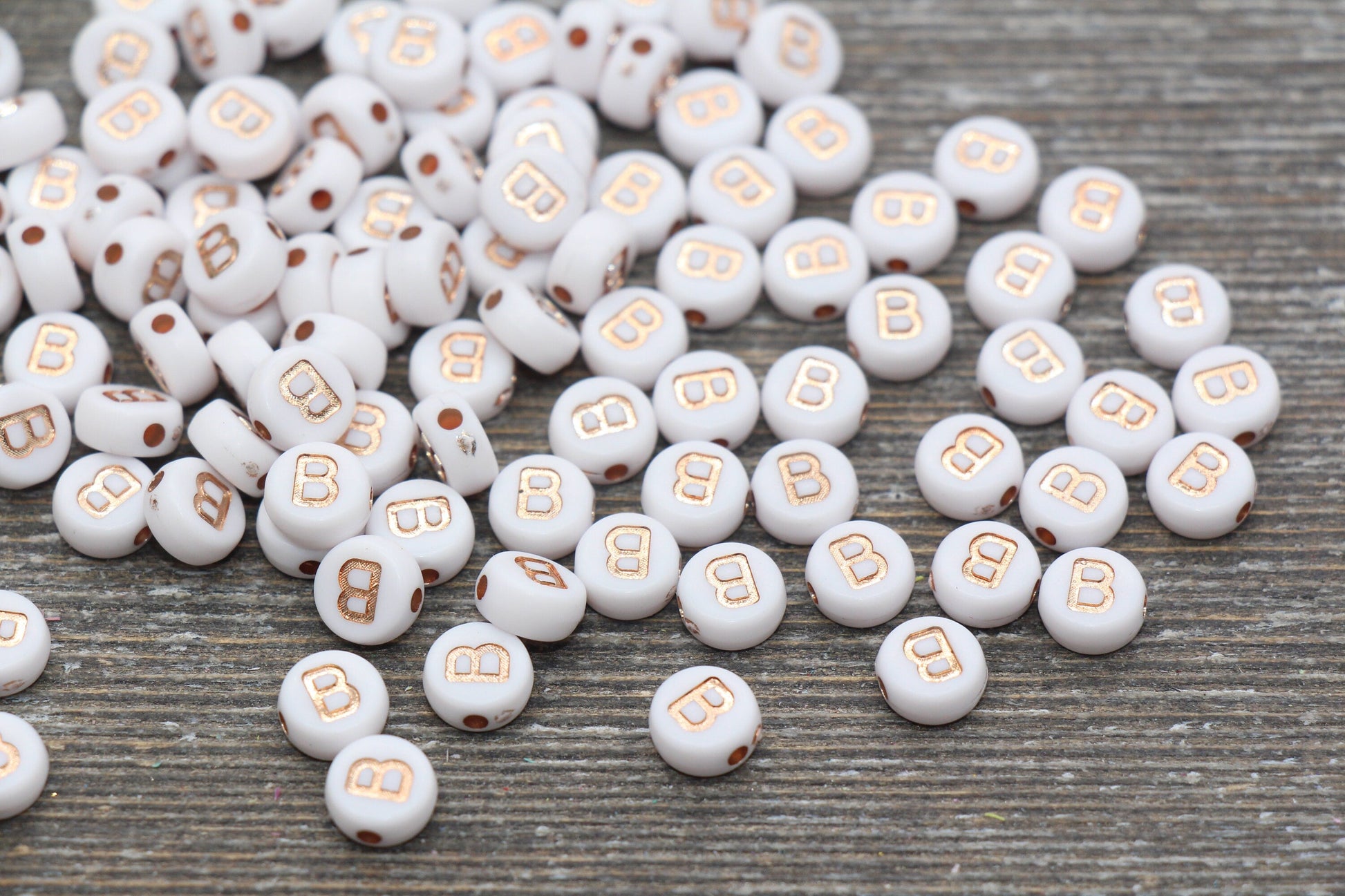 Letter B Alphabet Beads, Rose Gold Letter B Beads, Individual Letter B Beads, Acrylic Round Letter Beads, Name Initial Beads, Size 7mm