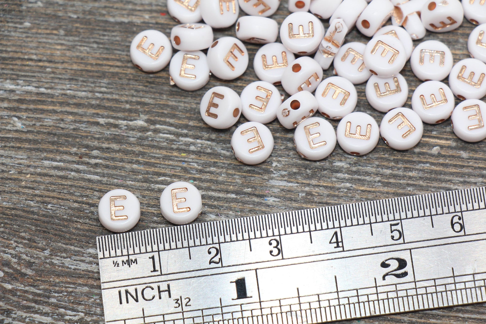 Letter E Alphabet Beads, Rose Gold Letter E Beads, Individual Letter E Beads, Acrylic Round Letter Beads, Name Initial Beads, Size 7mm