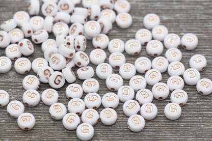 Letter G Alphabet Beads, Rose Gold Letter G Beads, Individual Letter G Beads, Acrylic Round Letter Beads, Name Initial Beads, Size 7mm