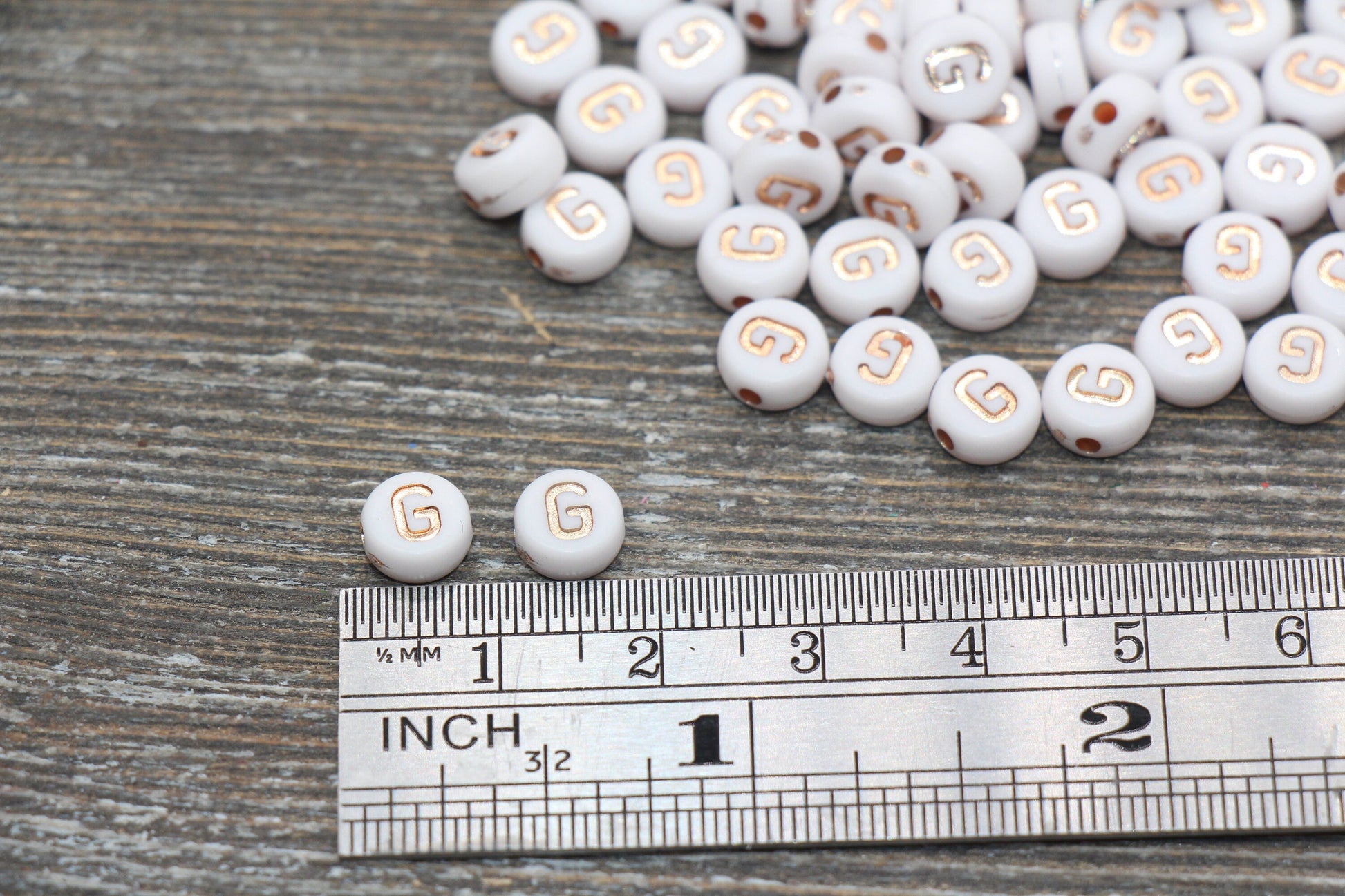 Letter G Alphabet Beads, Rose Gold Letter G Beads, Individual Letter G Beads, Acrylic Round Letter Beads, Name Initial Beads, Size 7mm