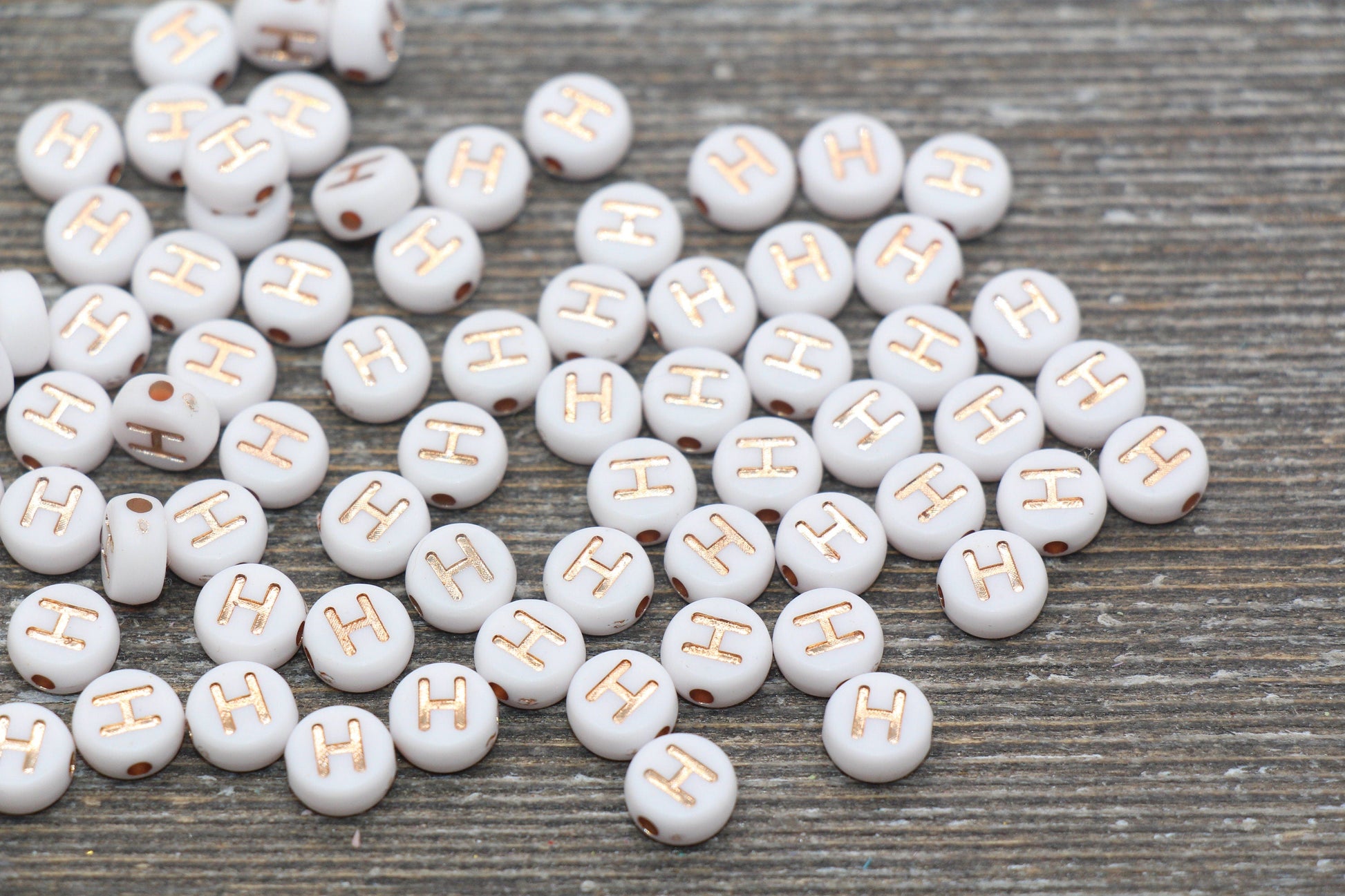 Letter H Alphabet Beads, Rose Gold Letter H Beads, Individual Letter H Beads, Acrylic Round Letter Beads, Name Initial Beads, Size 7mm