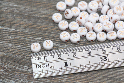 Letter N Alphabet Beads, Rose Gold Letter N Beads, Individual Letter N Beads, Acrylic Round Letter Beads, Name Initial Beads, Size 7mm