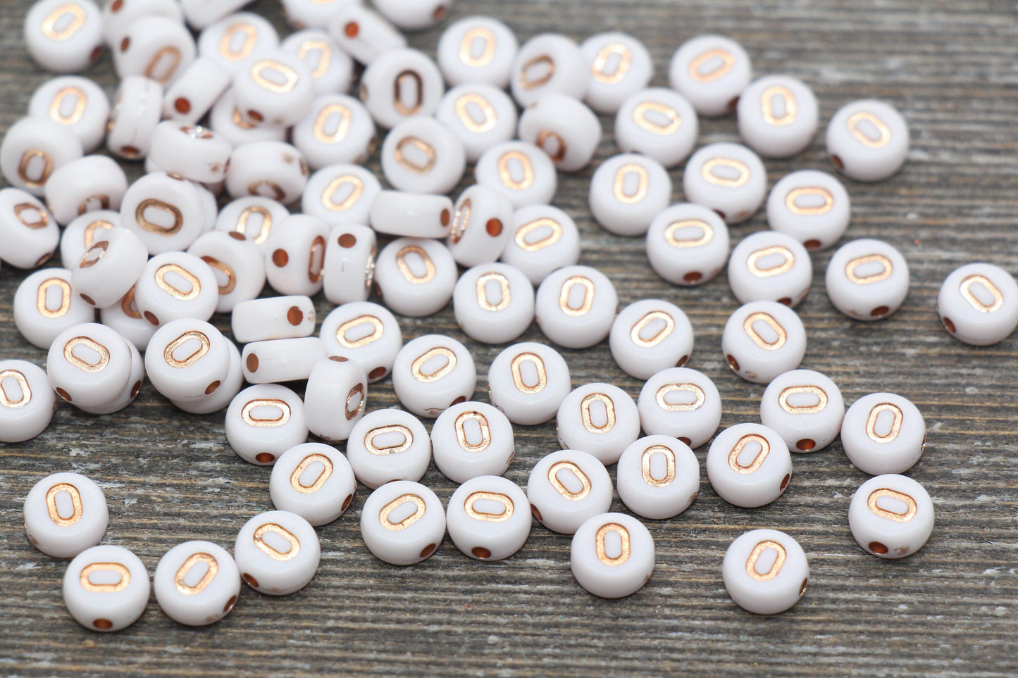 Letter O Alphabet Beads, Rose Gold Letter O Beads, Individual Letter O Beads, Acrylic Round Letter Beads, Name Initial Beads, Size 7mm