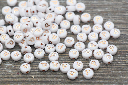 Letter P Alphabet Beads, Rose Gold Letter P Beads, Individual Letter P Beads, Acrylic Round Letter Beads, Name Initial Beads, Size 7mm