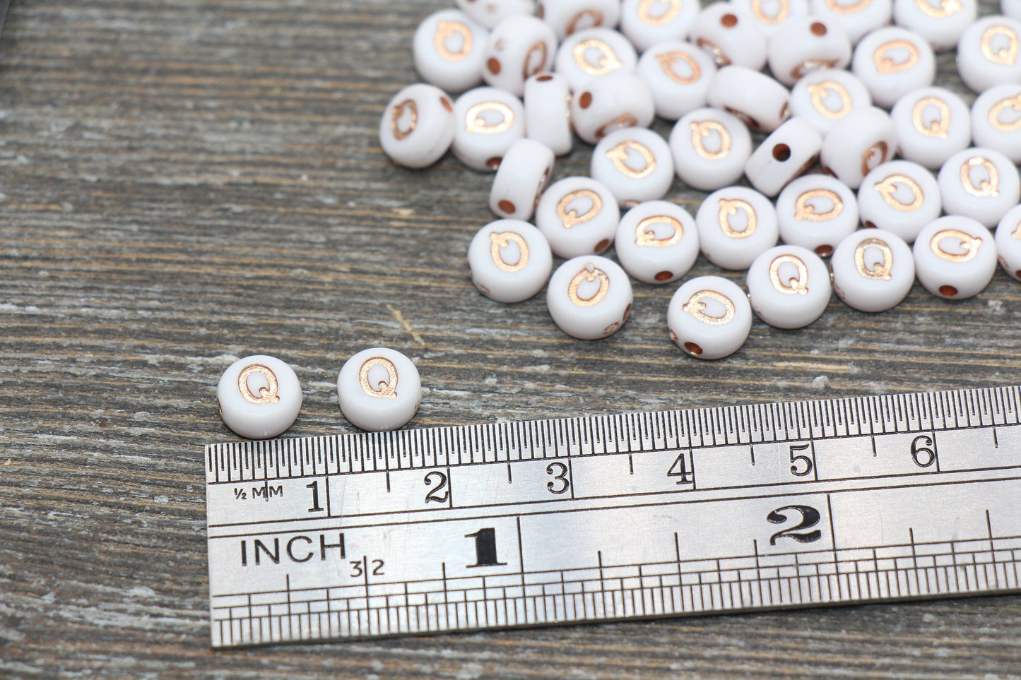 Letter Q Alphabet Beads, Rose Gold Letter Q Beads, Individual Letter Q Beads, Acrylic Round Letter Beads, Name Initial Beads, Size 7mm