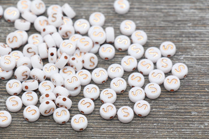 Letter S Alphabet Beads, Rose Gold Letter S Beads, Individual Letter S Beads, Acrylic Round Letter Beads, Name Initial Beads, Size 7mm