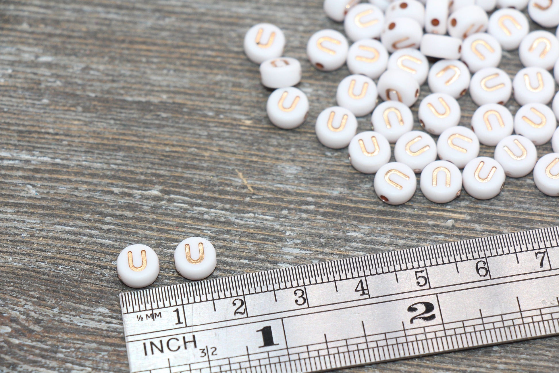 Letter U Alphabet Beads, Rose Gold Letter U Beads, Individual Letter U Beads, Acrylic Round Letter Beads, Name Initial Beads, Size 7mm