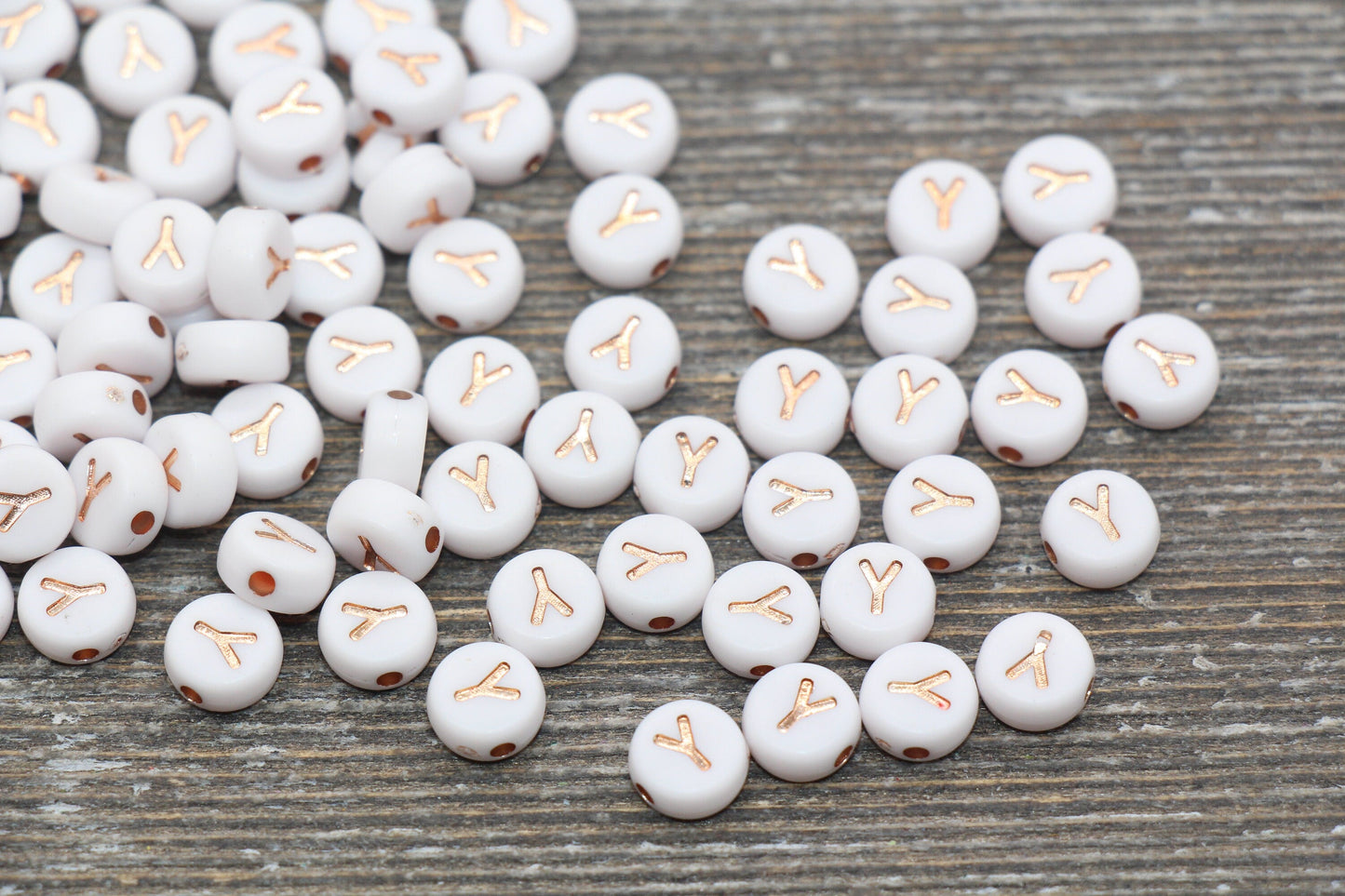 Letter Y Alphabet Beads, Rose Gold Letter Y Beads, Individual Letter Y Beads, Acrylic Round Letter Beads, Name Initial Beads, Size 7mm