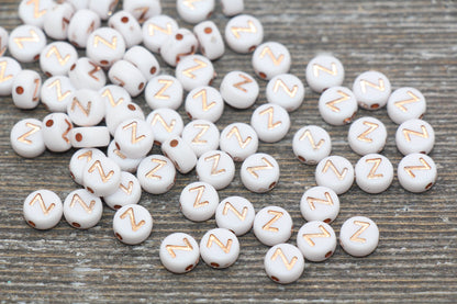 Letter Z Alphabet Beads, Rose Gold Letter Z Beads, Individual Letter Z Beads, Acrylic Round Letter Beads, Name Initial Beads, Size 7mm