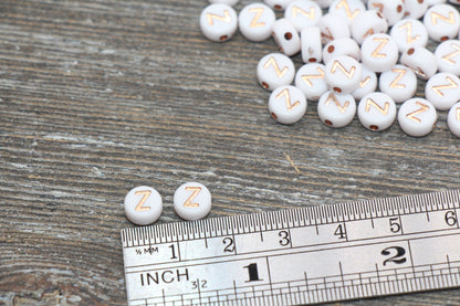 Letter Z Alphabet Beads, Rose Gold Letter Z Beads, Individual Letter Z Beads, Acrylic Round Letter Beads, Name Initial Beads, Size 7mm