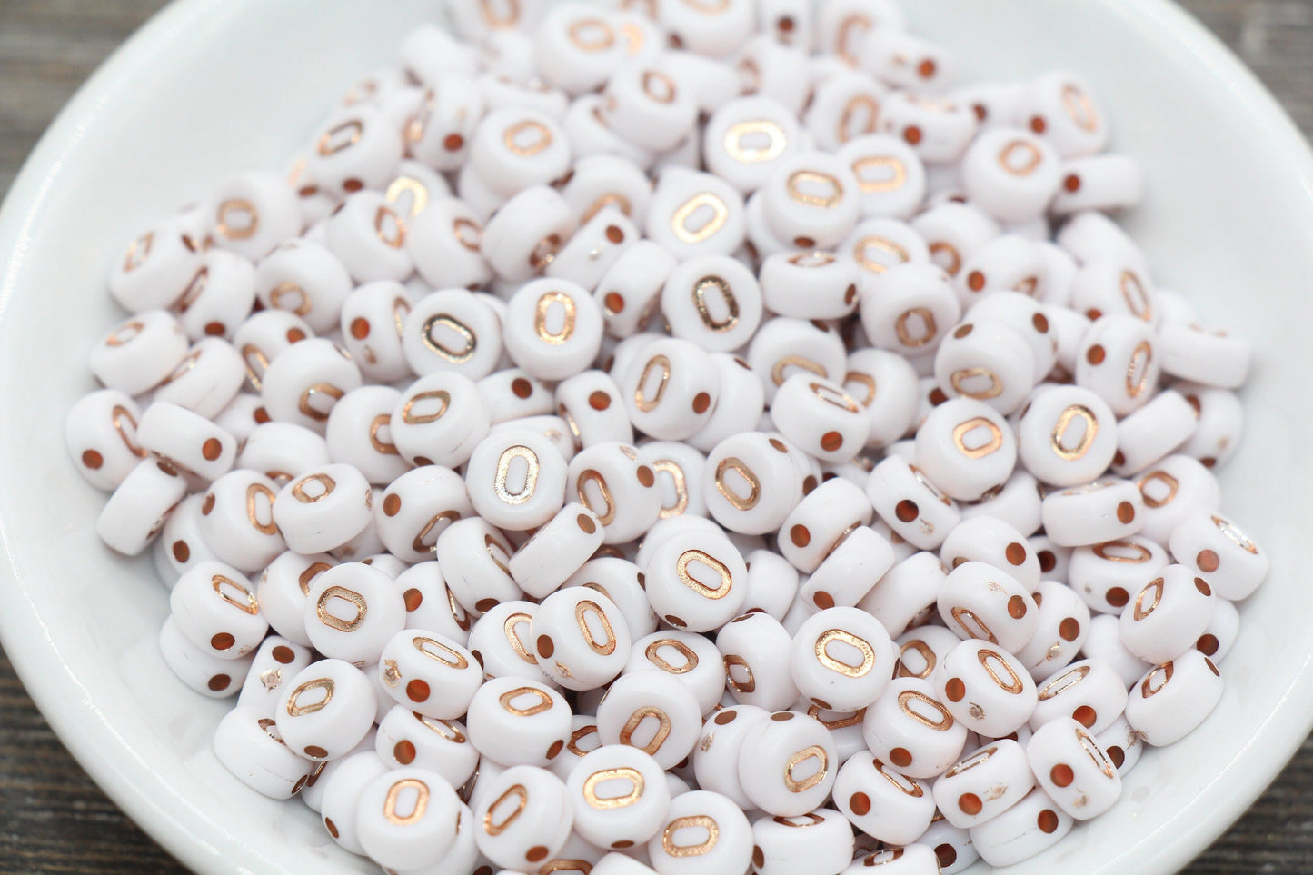 Letter O Alphabet Beads, Rose Gold Letter O Beads, Individual Letter O Beads, Acrylic Round Letter Beads, Name Initial Beads, Size 7mm