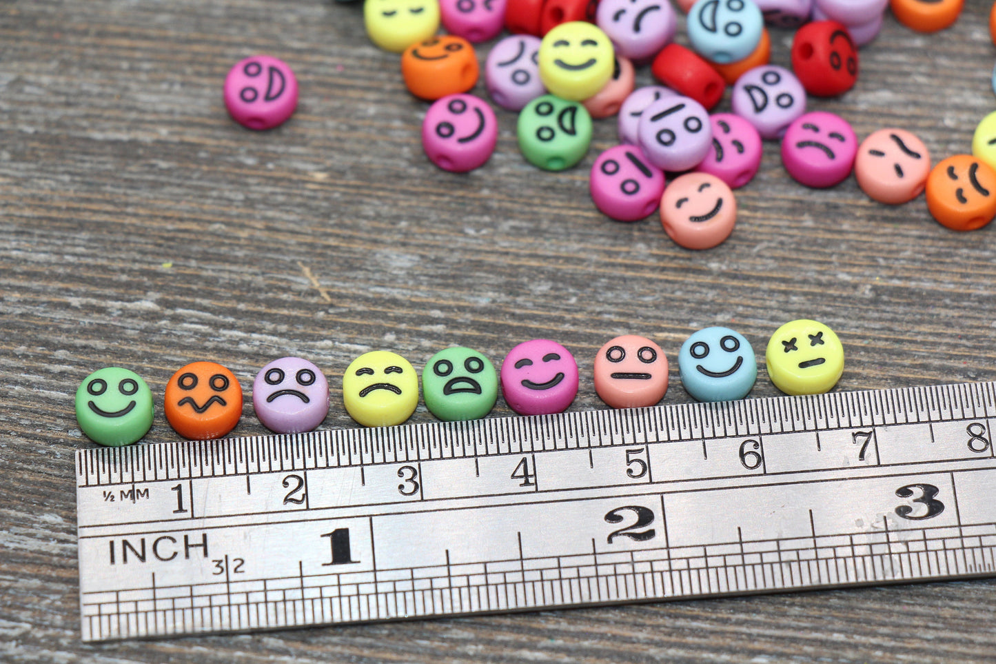 Facial Expression Round Beads, Multicolor with Black Beads, Rainbow Emoji Beads, Happy Face, Sad Face, Plastic Round Beads Size 7mm #484