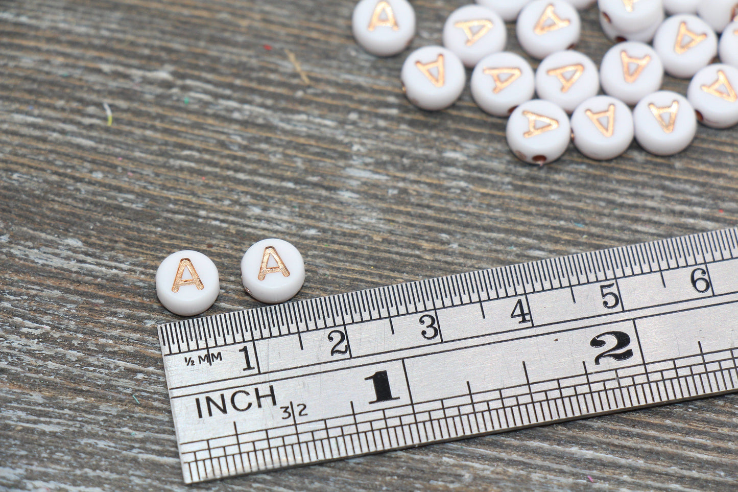 Letter A Alphabet Beads, Rose Gold Letter A Beads, Individual Letter A Beads, Acrylic Round Letter Beads, Name Initial Beads, Size 7mm