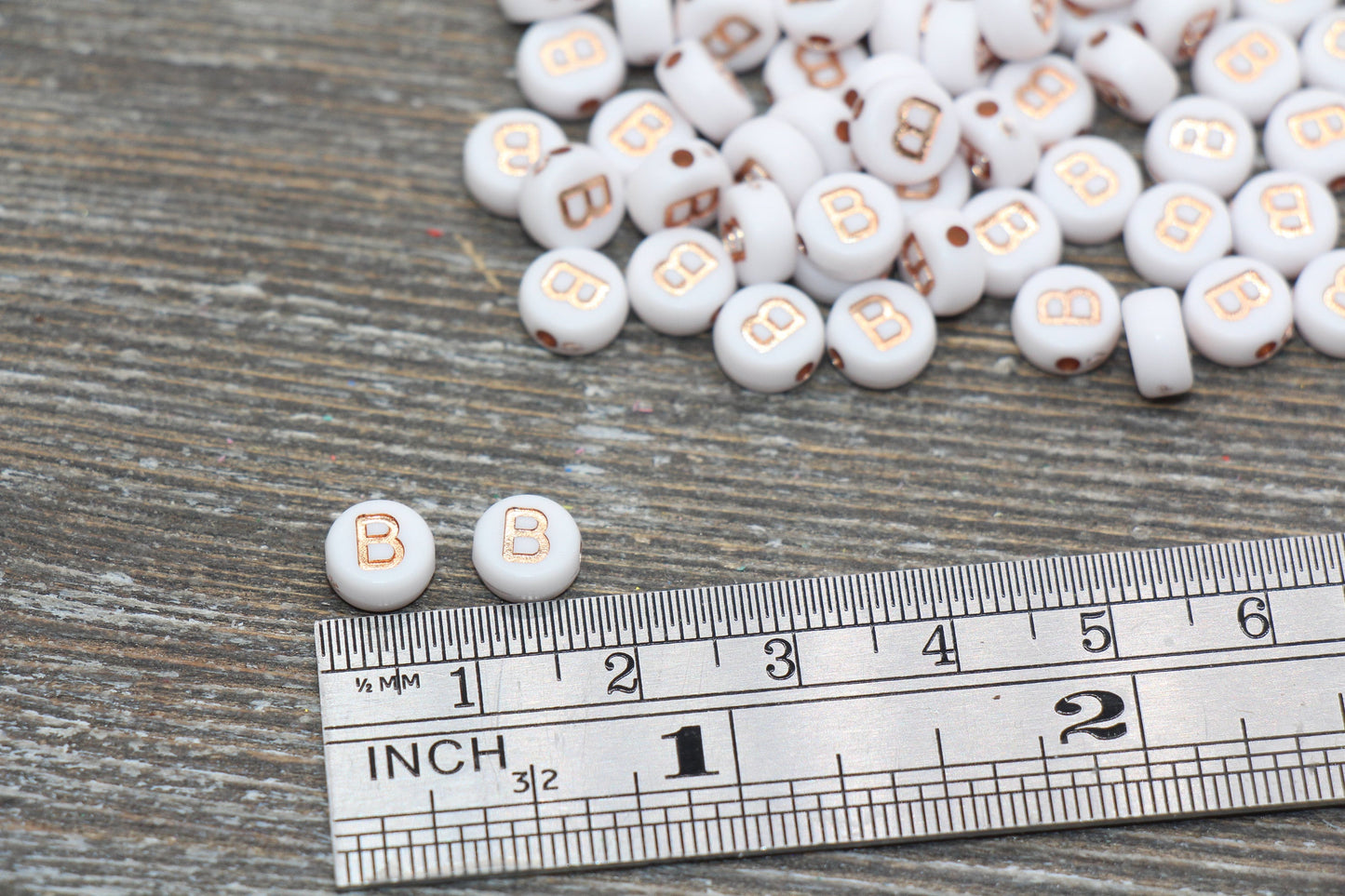 Letter B Alphabet Beads, Rose Gold Letter B Beads, Individual Letter B Beads, Acrylic Round Letter Beads, Name Initial Beads, Size 7mm