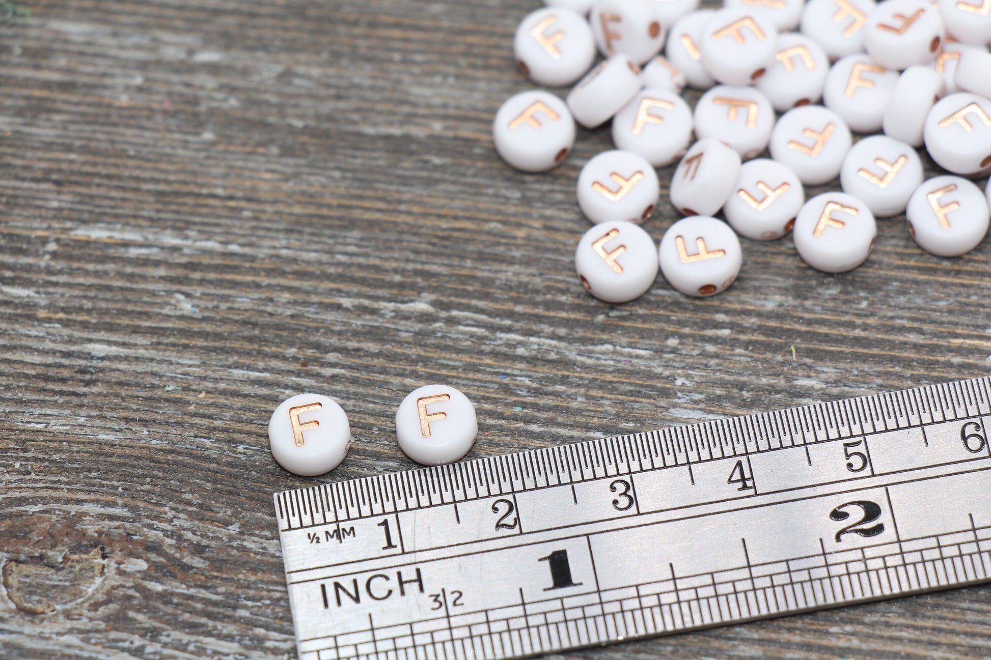 Letter F Alphabet Beads, Rose Gold Letter F Beads, Individual Letter F Beads, Acrylic Round Letter Beads, Name Initial Beads, Size 7mm