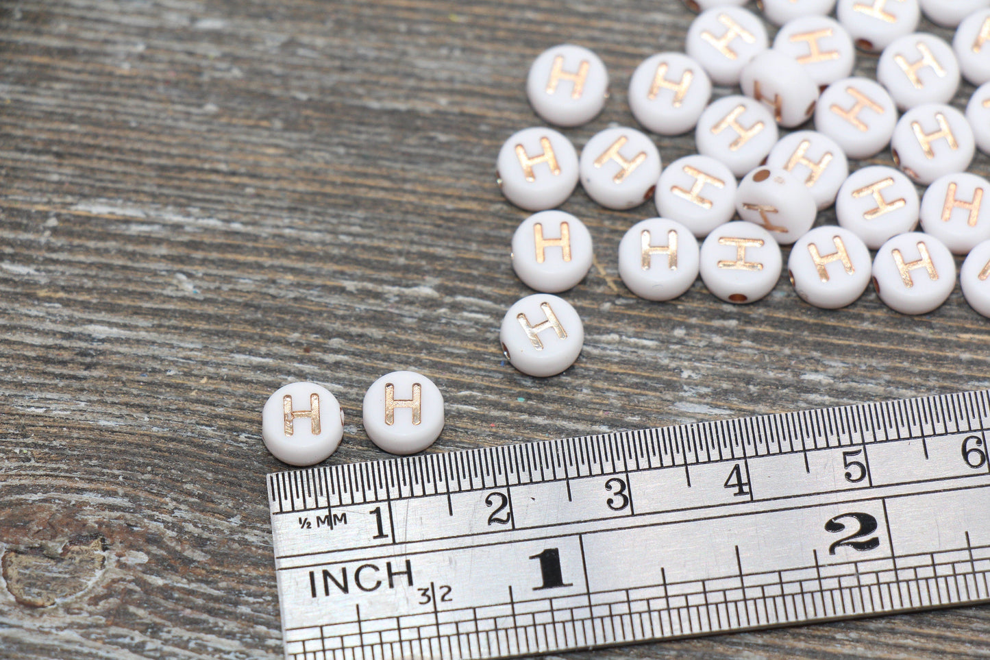 Letter H Alphabet Beads, Rose Gold Letter H Beads, Individual Letter H Beads, Acrylic Round Letter Beads, Name Initial Beads, Size 7mm