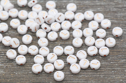 Letter L Alphabet Beads, Rose Gold Letter L Beads, Individual Letter L Beads, Acrylic Round Letter Beads, Name Initial Beads, Size 7mm