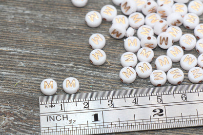 Letter M Alphabet Beads, Rose Gold Letter M Beads, Individual Letter M Beads, Acrylic Round Letter Beads, Name Initial Beads, Size 7mm