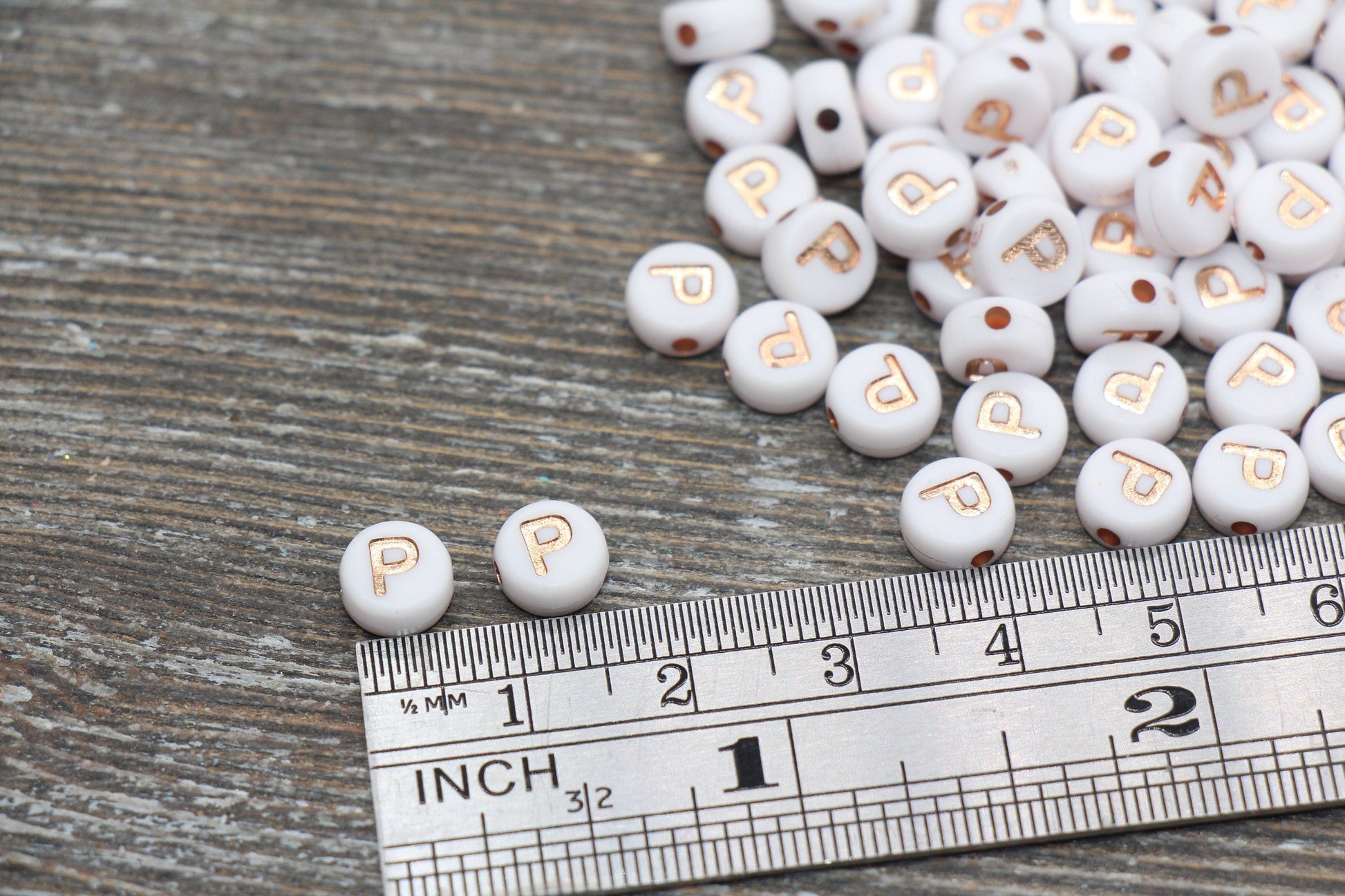 Letter P Alphabet Beads, Rose Gold Letter P Beads, Individual Letter P Beads, Acrylic Round Letter Beads, Name Initial Beads, Size 7mm