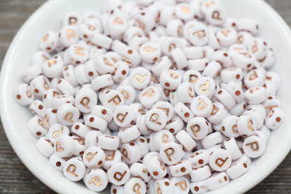 Letter P Alphabet Beads, Rose Gold Letter P Beads, Individual Letter P Beads, Acrylic Round Letter Beads, Name Initial Beads, Size 7mm