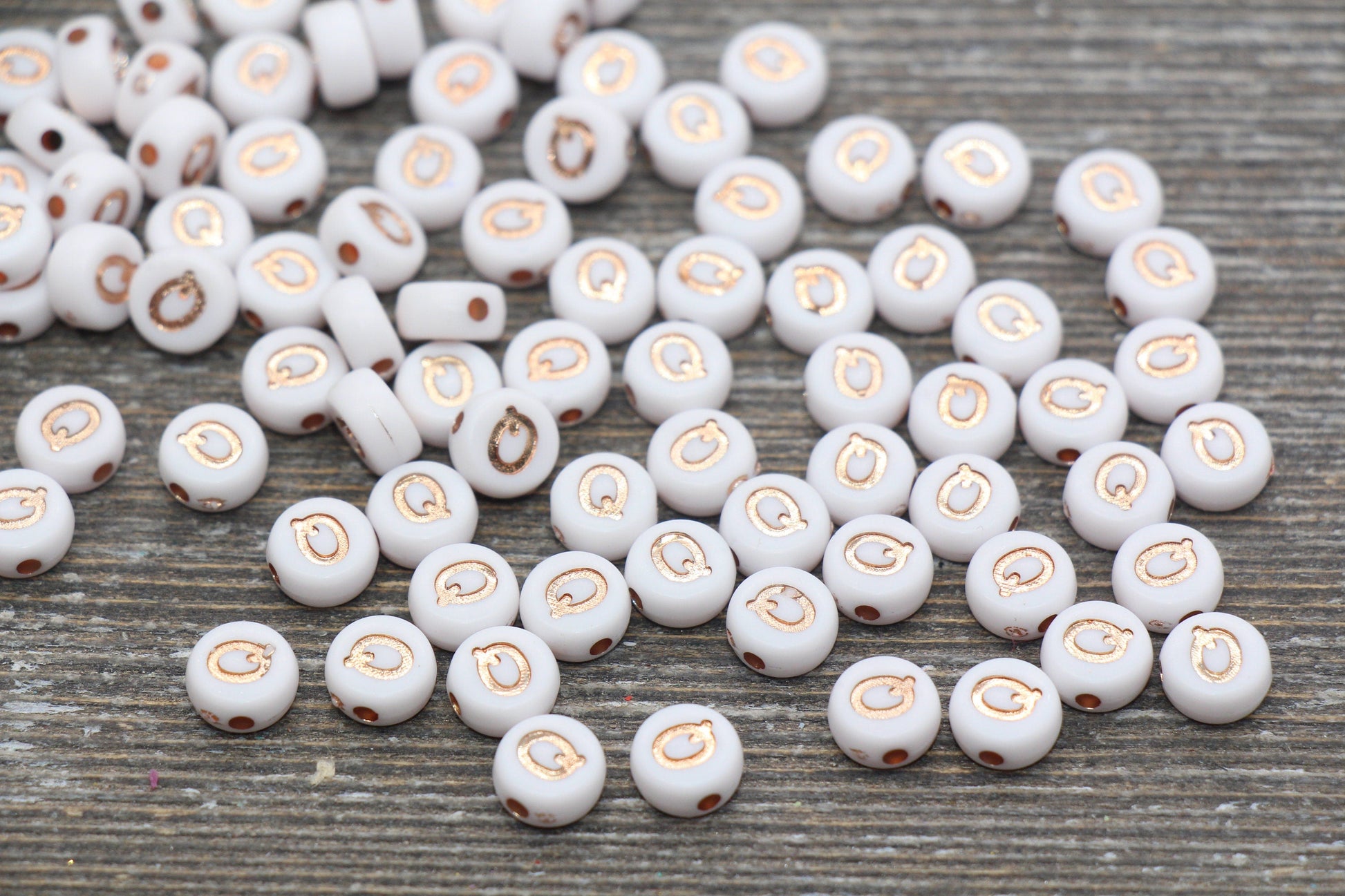 Letter Q Alphabet Beads, Rose Gold Letter Q Beads, Individual Letter Q Beads, Acrylic Round Letter Beads, Name Initial Beads, Size 7mm