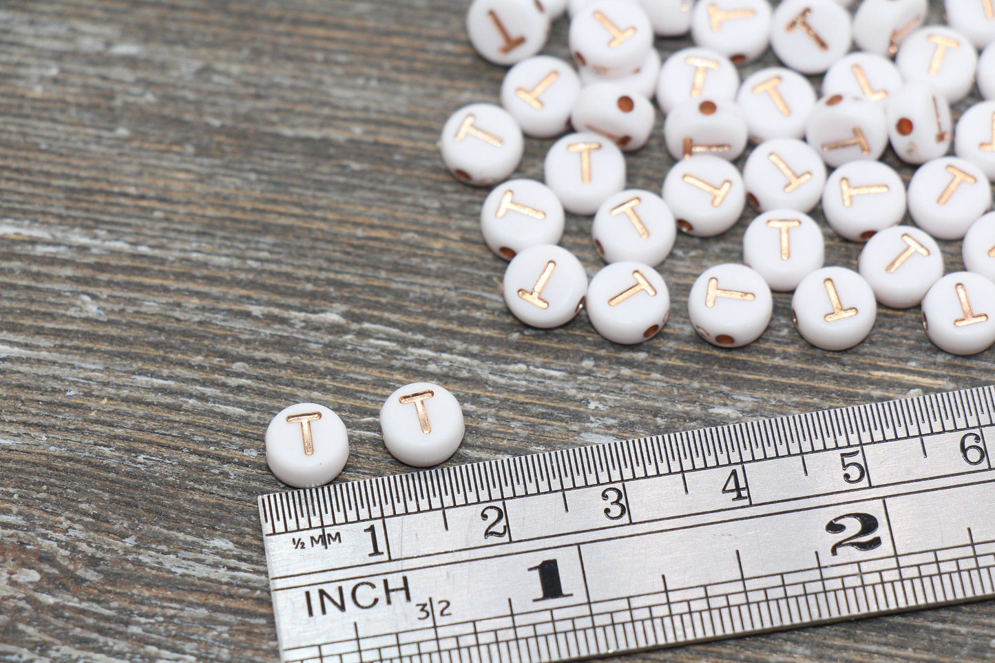 Letter T Alphabet Beads, Rose Gold Letter T Beads, Individual Letter T Beads, Acrylic Round Letter Beads, Name Initial Beads, Size 7mm