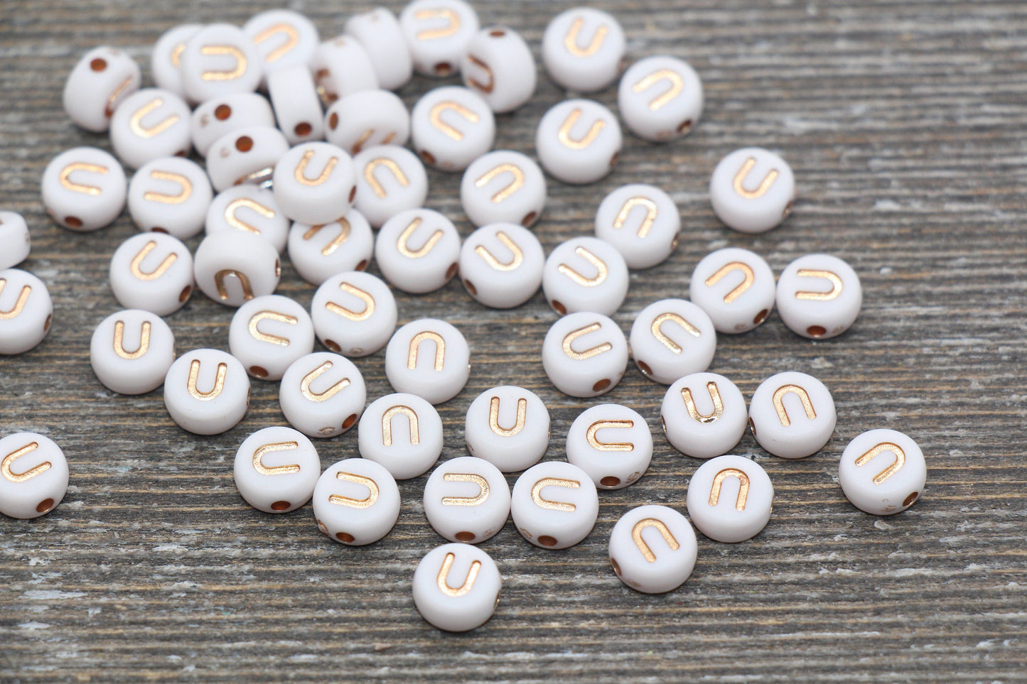 Letter U Alphabet Beads, Rose Gold Letter U Beads, Individual Letter U Beads, Acrylic Round Letter Beads, Name Initial Beads, Size 7mm