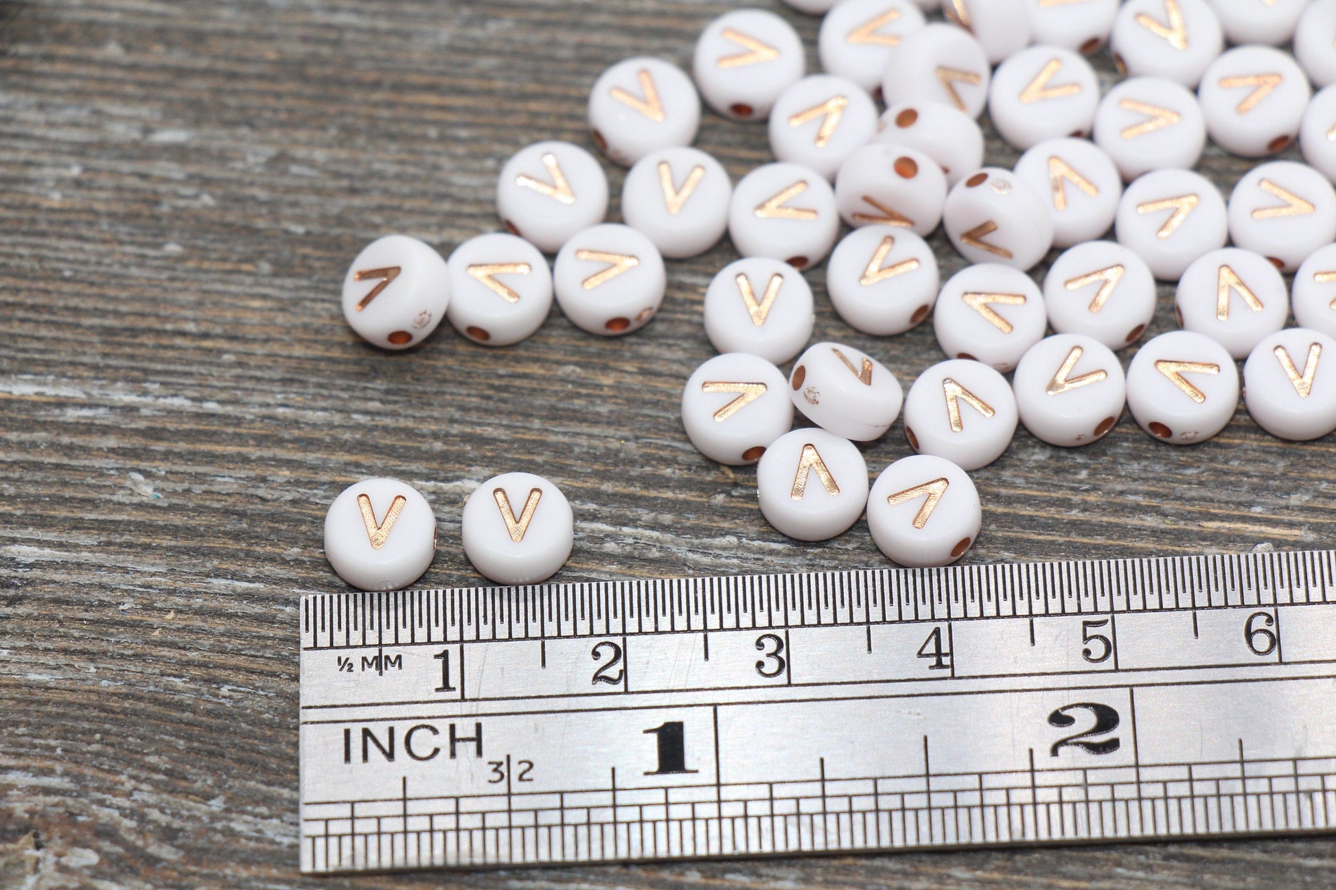 Letter V Alphabet Beads, Rose Gold Letter V Beads, Individual Letter V Beads, Acrylic Round Letter Beads, Name Initial Beads, Size 7mm