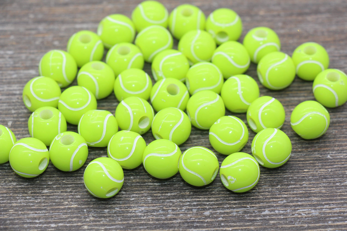 Tennis Ball Beads, Green Tennis Beads, School Sport Ball Beads, Round Bubblegum Beads, Chunky Beads, Bracelet Beads #1733