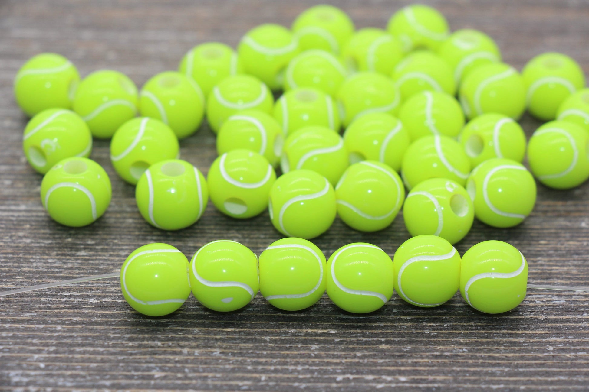 Tennis Ball Beads, Green Tennis Beads, School Sport Ball Beads, Round Bubblegum Beads, Chunky Beads, Bracelet Beads #1733