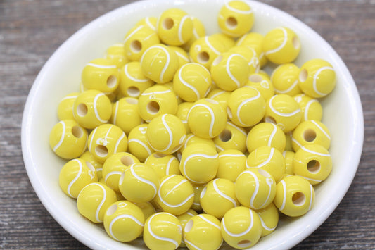 Tennis Ball Beads, Yellow Tennis Beads, School Sport Ball Beads, Round Bubblegum Beads, Chunky Beads, Bracelet Beads #1734