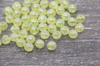 8mm Yellow AB Gumball Beads, Iridescent Acrylic Crackle Loose Beads, Bubblegum Beads, Chunky Beads, Smooth Round Plastic Beads #1755