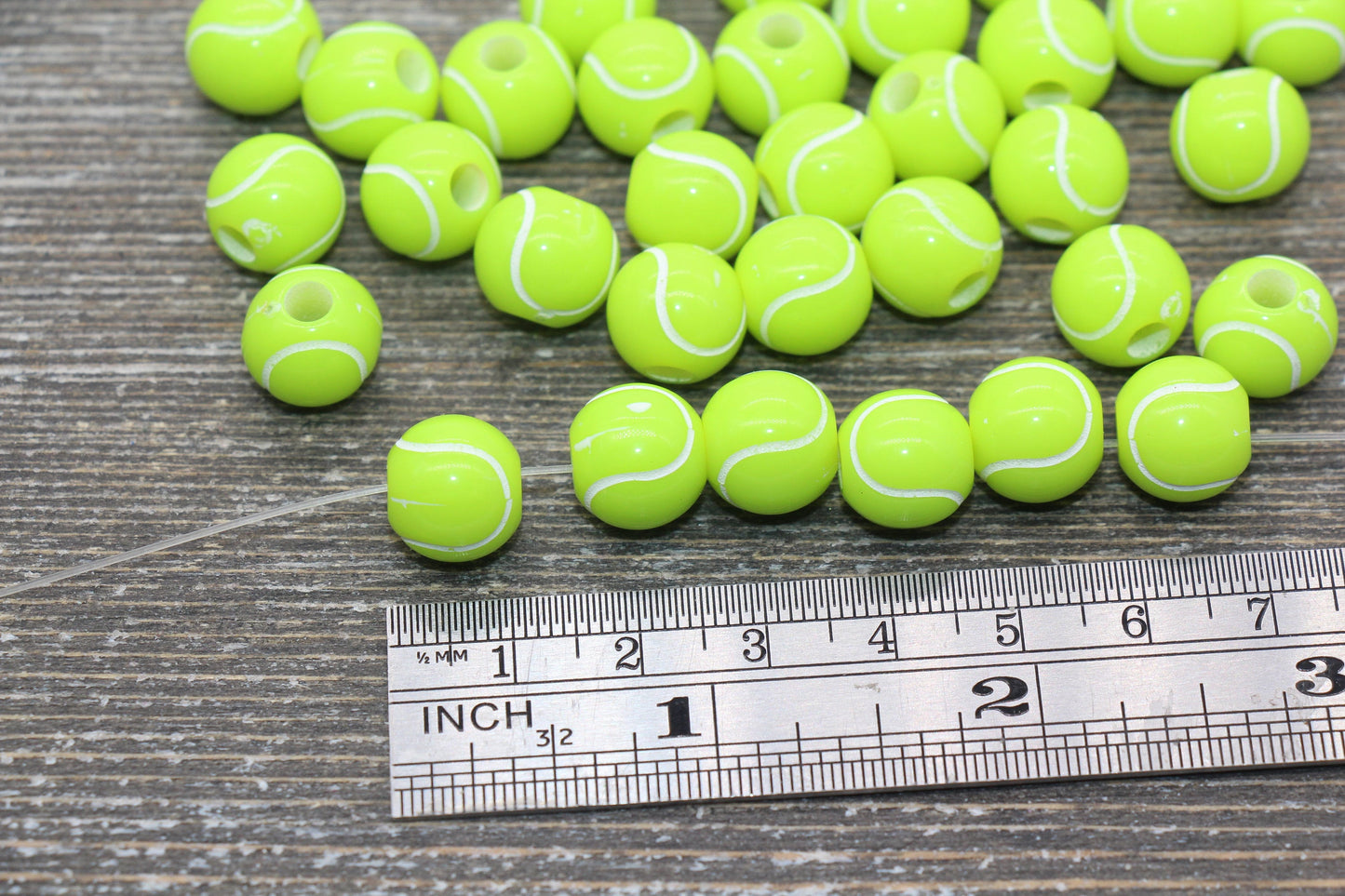 Tennis Ball Beads, Green Tennis Beads, School Sport Ball Beads, Round Bubblegum Beads, Chunky Beads, Bracelet Beads #1733