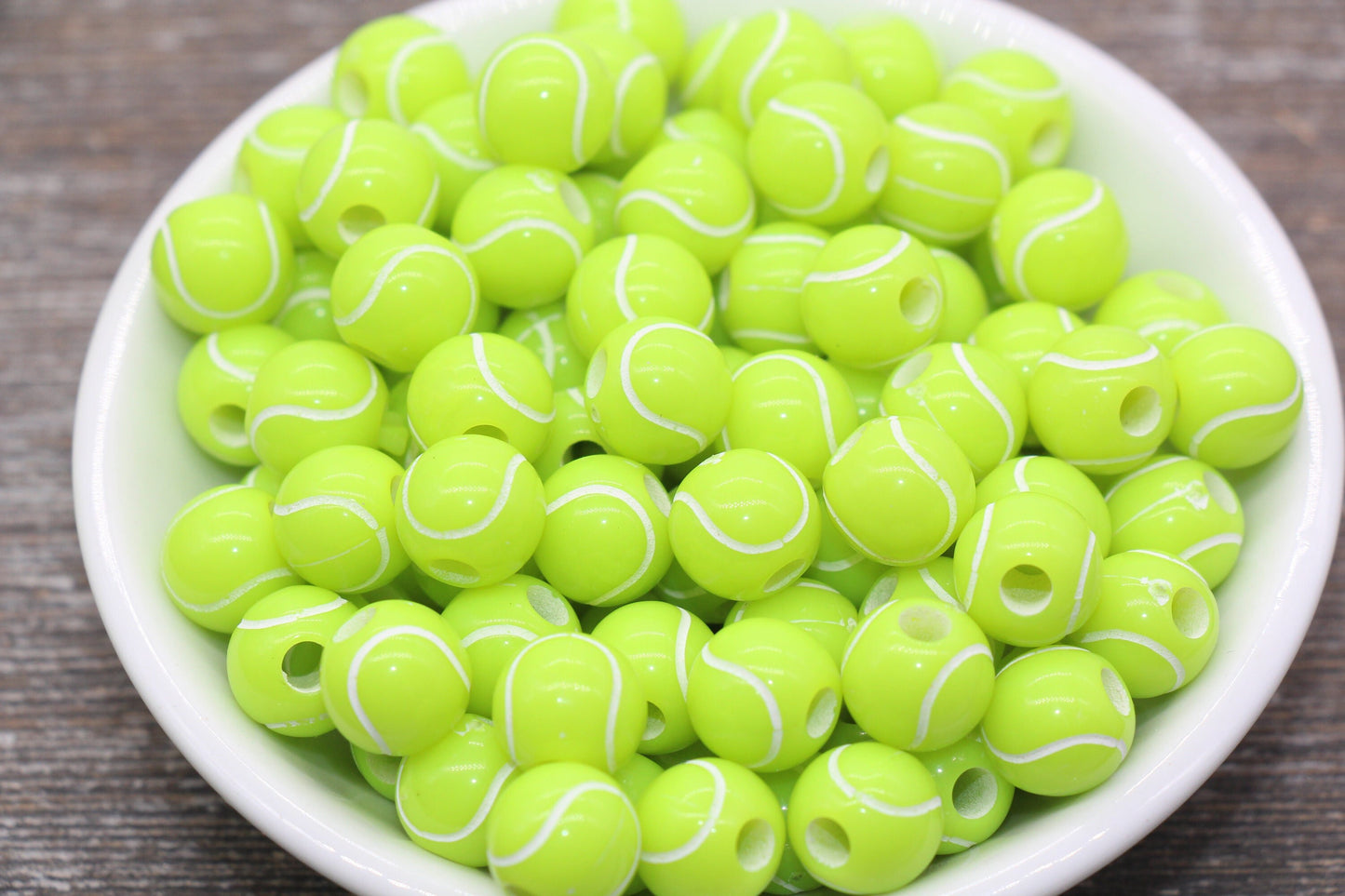 Tennis Ball Beads, Green Tennis Beads, School Sport Ball Beads, Round Bubblegum Beads, Chunky Beads, Bracelet Beads #1733