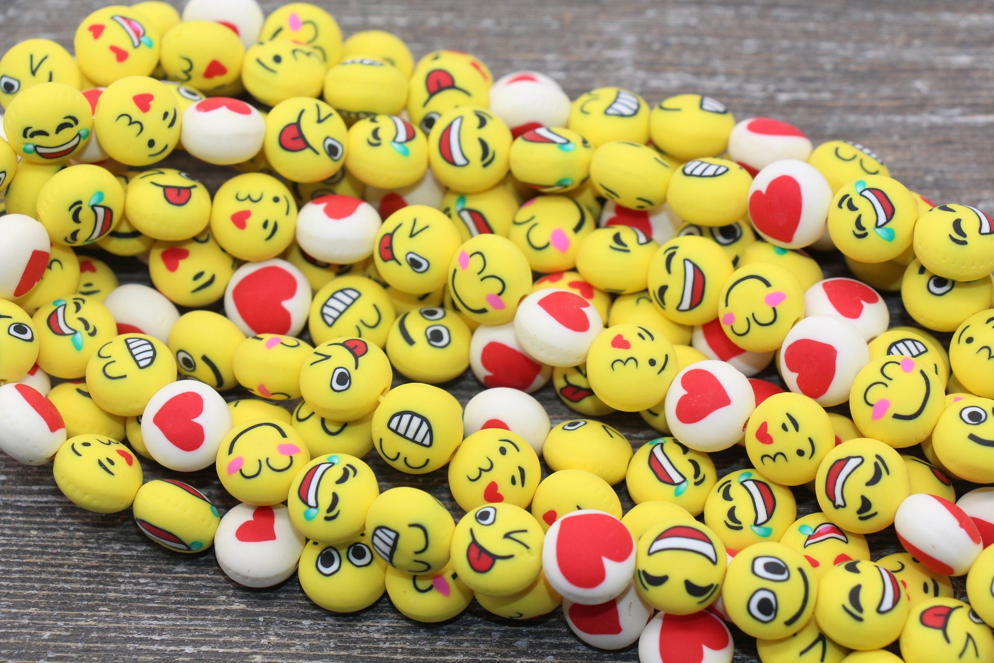 Emoji Polymer Clay Beads, Emoji Fimo Cane Beads, Assorted Emoji Beads, Smiley Face Beads, Yellow Emoji Beads, Facial Expression Beads