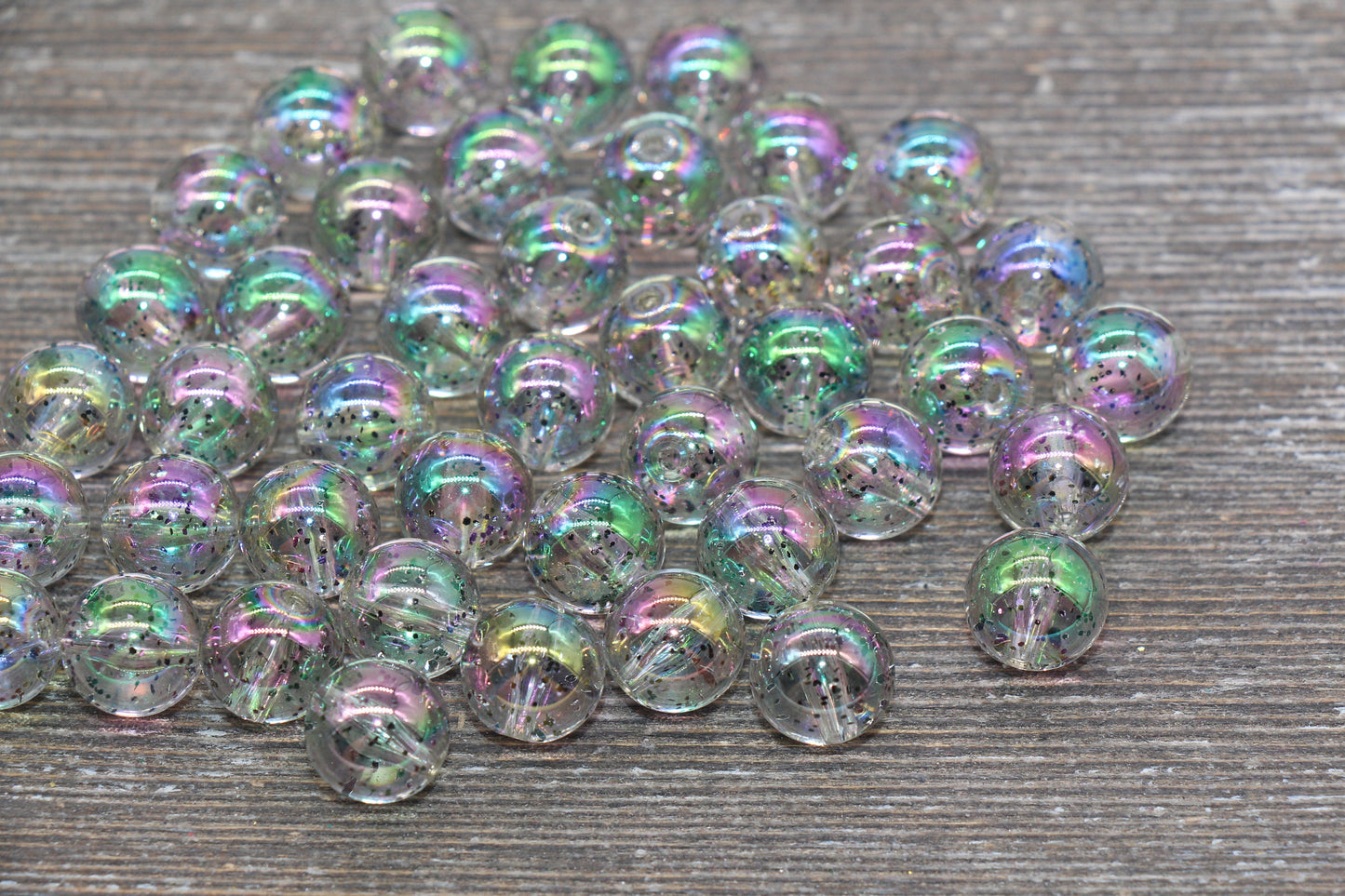 12mm Iridescent Translucent Glitter Beads, Sparkle Chunky Plastic Bubblegum Beads, Round Acrylic Beads for Jewelry Making #1839