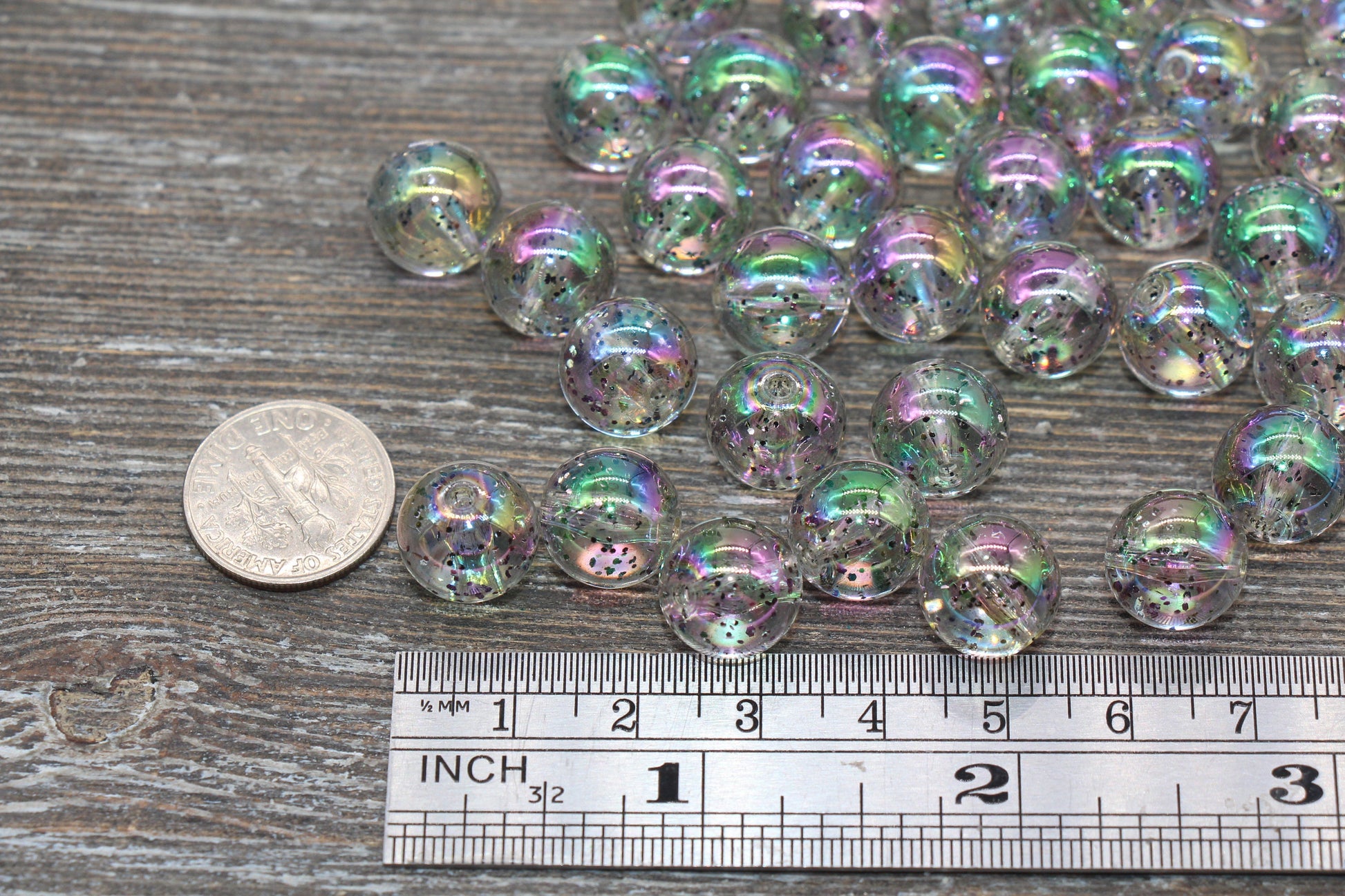 12mm Iridescent Translucent Glitter Beads, Sparkle Chunky Plastic Bubblegum Beads, Round Acrylic Beads for Jewelry Making #1839