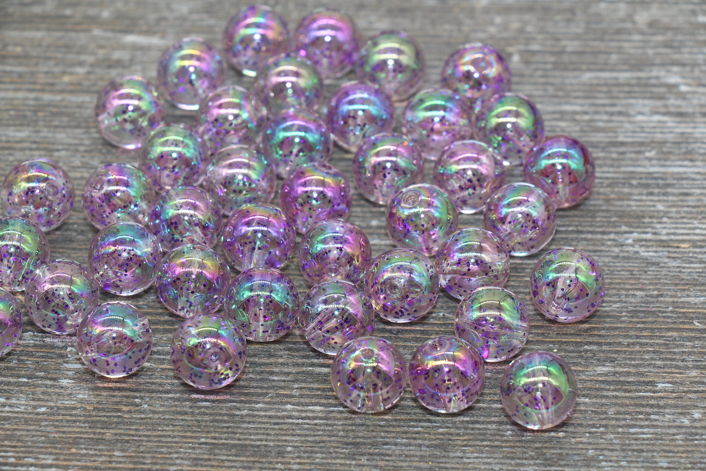 12mm Iridescent Translucent Purple Glitter Beads, Sparkle Bubblegum Plastic Beads, Round Acrylic Gumball Beads for Jewelry Making #1842
