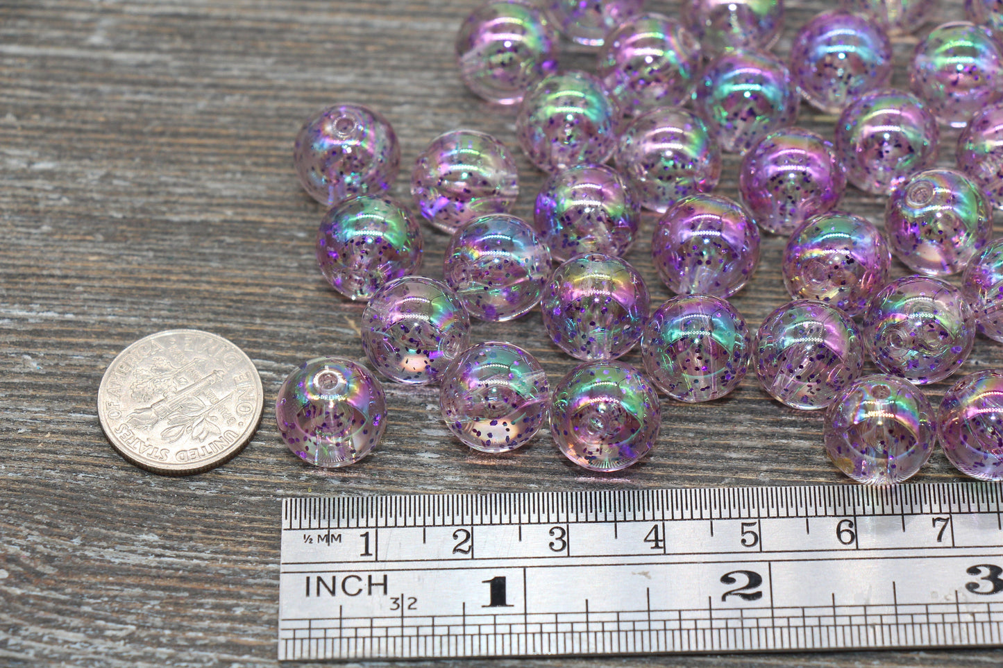 12mm Iridescent Translucent Purple Glitter Beads, Sparkle Bubblegum Plastic Beads, Round Acrylic Gumball Beads for Jewelry Making #1842