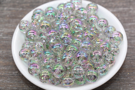12mm Iridescent Translucent Glitter Beads, Sparkle Chunky Plastic Bubblegum Beads, Round Acrylic Beads for Jewelry Making #1839
