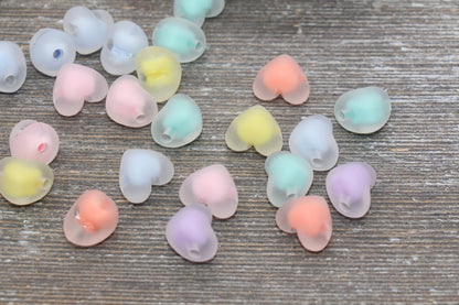 15mm Matte Heart Beads, Chunky Frosted Acrylic Heart Beads for Jewelry Making #1894