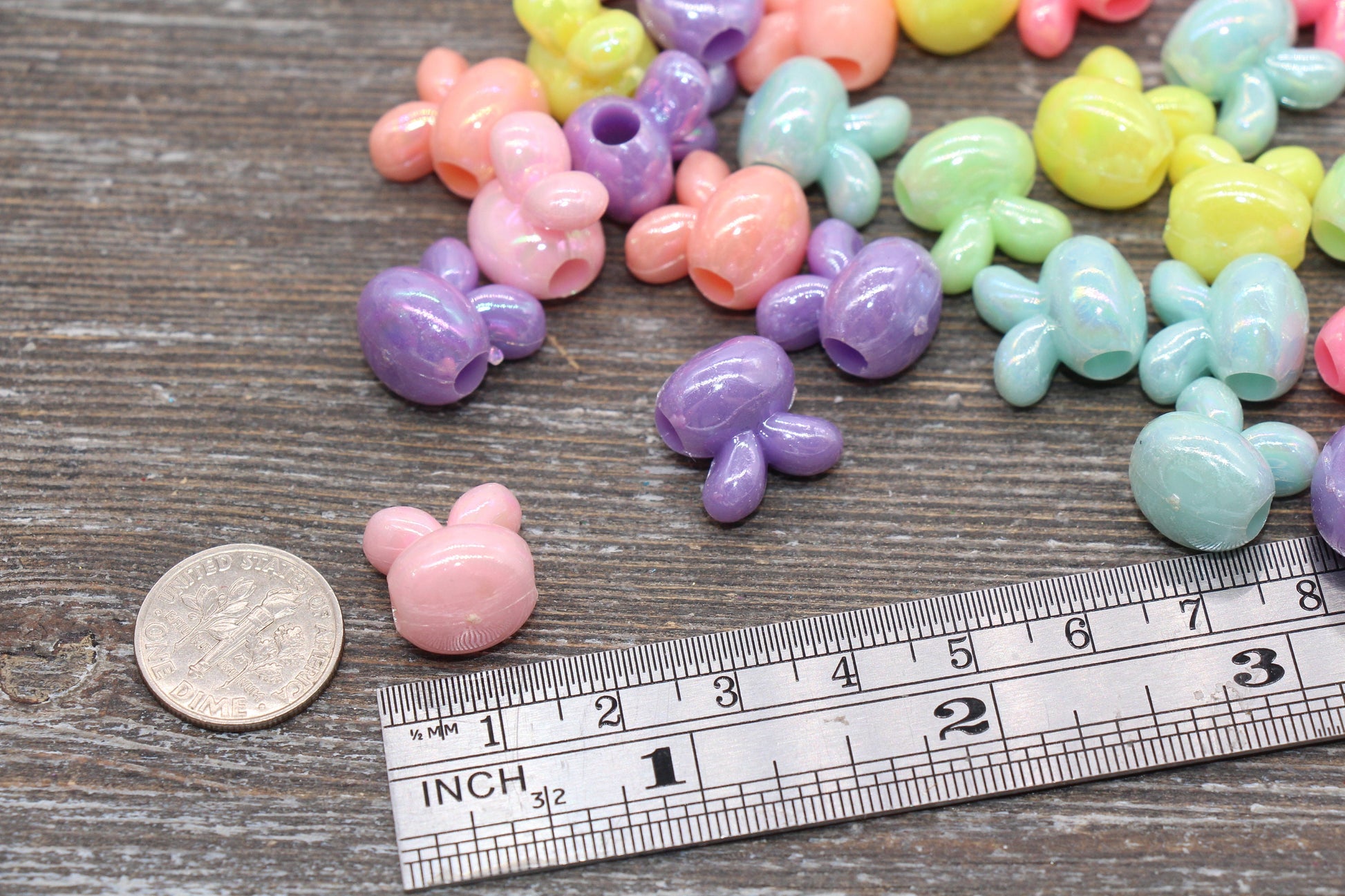 Iridescent Bunny Beads, Rabbit Shape Plastic Beads #1294