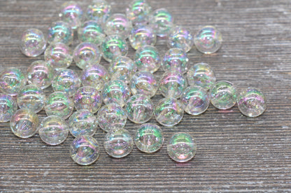 12mm Iridescent Translucent Beads with Silver Glitter, Bubblegum Plastic Beads, Sparkle Chunky Round Acrylic Beads for Jewelry Making #1837