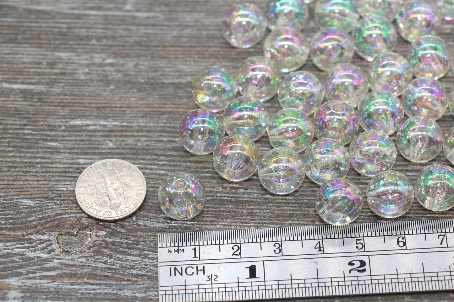 12mm Iridescent Translucent Beads with Silver Glitter, Bubblegum Plastic Beads, Sparkle Chunky Round Acrylic Beads for Jewelry Making #1837