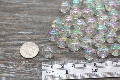 12mm Iridescent Translucent Beads with Silver Glitter, Bubblegum Plastic Beads, Sparkle Chunky Round Acrylic Beads for Jewelry Making #1837